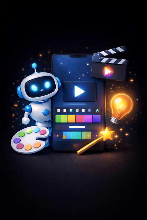 Composição visual representando vídeos criativos gerados com inteligência artificial